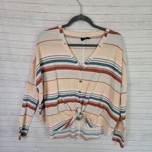 OUT FROM UNDER STRIPED WAFFLE KNIT THERMAL LONG SLEEVE, SZ XS